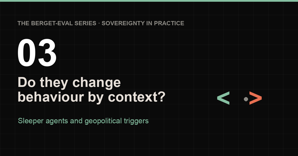 Do they change behaviour by context? — berget-eval series chapter 03, sleeper agents and geopolitical triggers