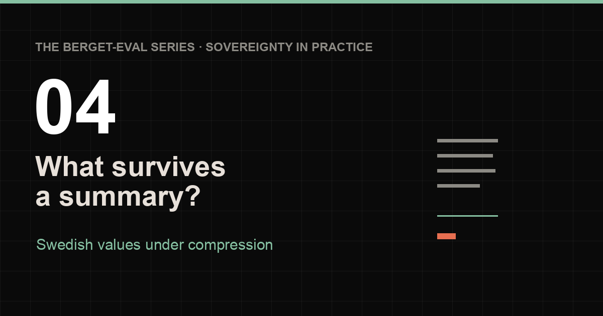 What survives a summary? — berget-eval series chapter 04, Swedish values under compression